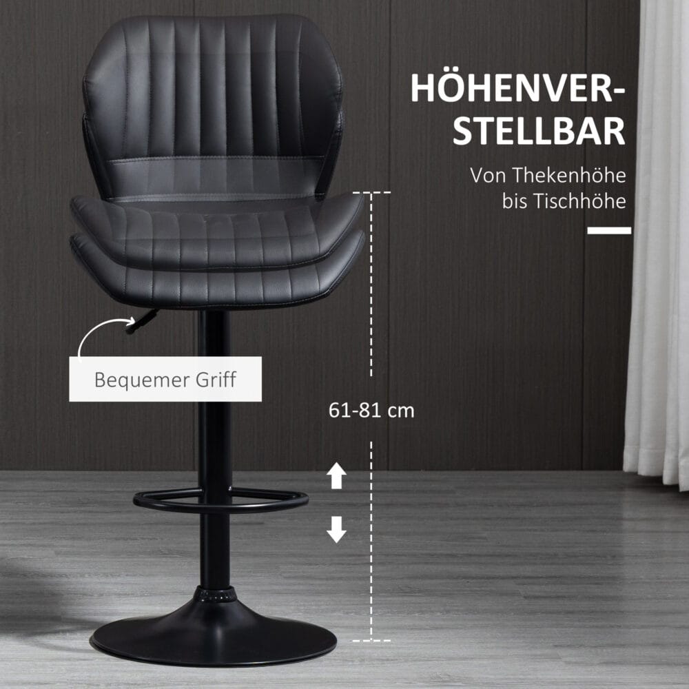 Barhocker 2er-Set höhenverstellbar modern Schwarz – Produktfoto zeigt modernes Design, hochwertige Materialien und funktionale Eigenschaften ideal für Wohn- oder Arbeitsbereiche. Perfekt als Einrichtungsinspiration oder zur Produktpräsentation in einem Onlineshop.