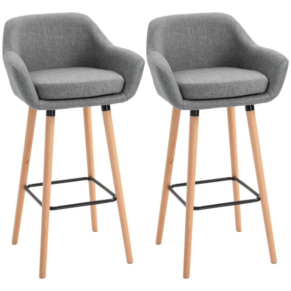 Barhocker 2er-Set mit Fussstütze Leinenbezug Grau – Produktfoto zeigt modernes Design, hochwertige Materialien und funktionale Eigenschaften ideal für Wohn- oder Arbeitsbereiche. Perfekt als Einrichtungsinspiration oder zur Produktpräsentation in einem Onlineshop.