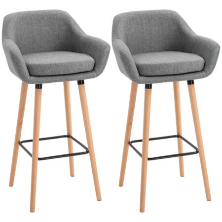 Barhocker 2er-Set mit Fussstütze Leinenbezug Grau – Produktfoto zeigt modernes Design, hochwertige Materialien und funktionale Eigenschaften ideal für Wohn- oder Arbeitsbereiche. Perfekt als Einrichtungsinspiration oder zur Produktpräsentation in einem Onlineshop.