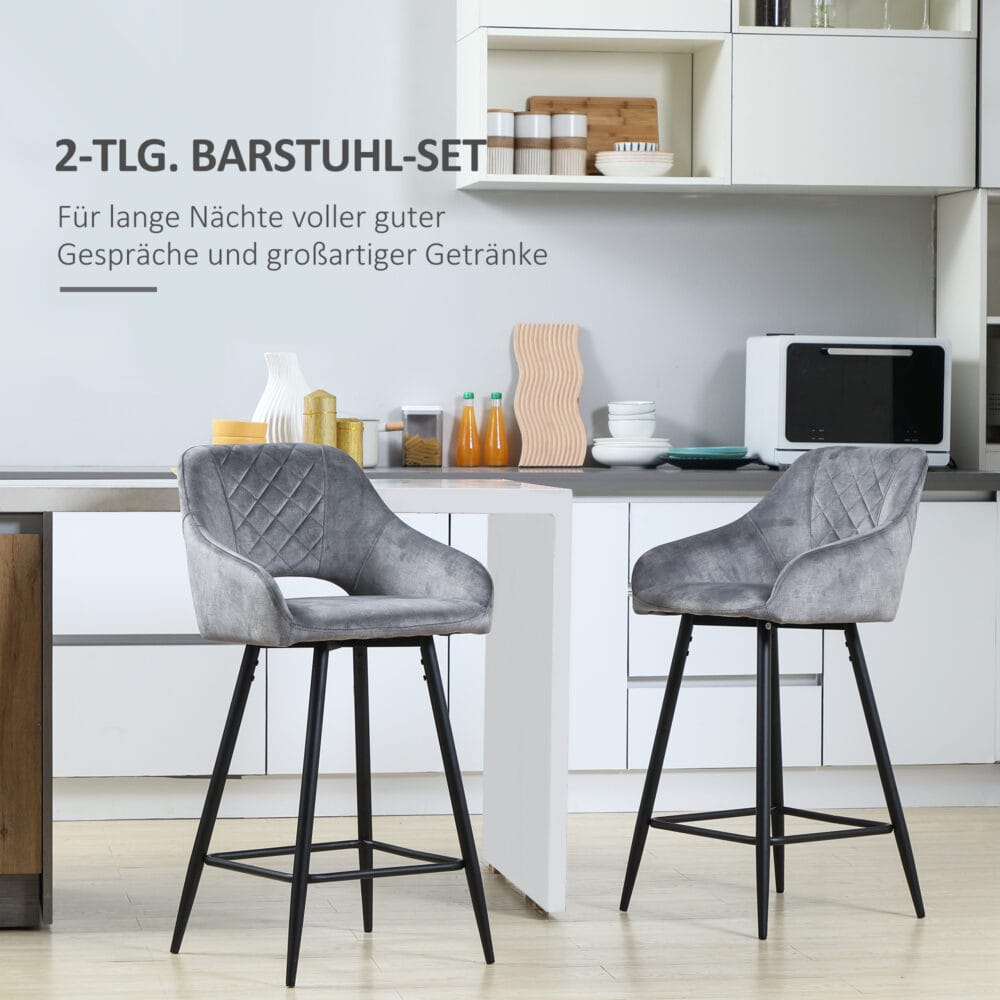 Barhocker 2er-Set mit Fussstütze modern Grau – Produktfoto zeigt modernes Design, hochwertige Materialien und funktionale Eigenschaften ideal für Wohn- oder Arbeitsbereiche. Perfekt als Einrichtungsinspiration oder zur Produktpräsentation in einem Onlineshop.