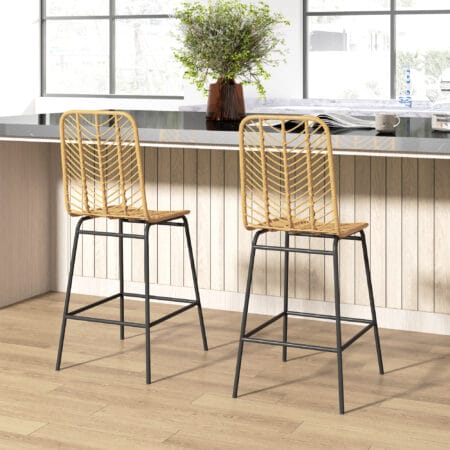 Barhocker Boho-Design mit Lehne & Fussstütze Gelb & Schwarz – Produktfoto zeigt modernes Design, hochwertige Materialien und funktionale Eigenschaften ideal für Wohn- oder Arbeitsbereiche. Perfekt als Einrichtungsinspiration oder zur Produktpräsentation in einem Onlineshop.