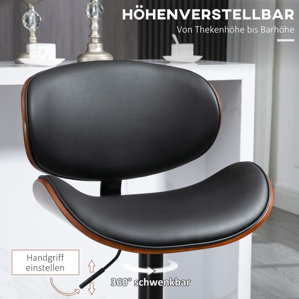 Barhocker höhenverstellbar Kunstleder mit Drehfunktion Schwarz – Produktfoto zeigt modernes Design, hochwertige Materialien und funktionale Eigenschaften ideal für Wohn- oder Arbeitsbereiche. Perfekt als Einrichtungsinspiration oder zur Produktpräsentation in einem Onlineshop.