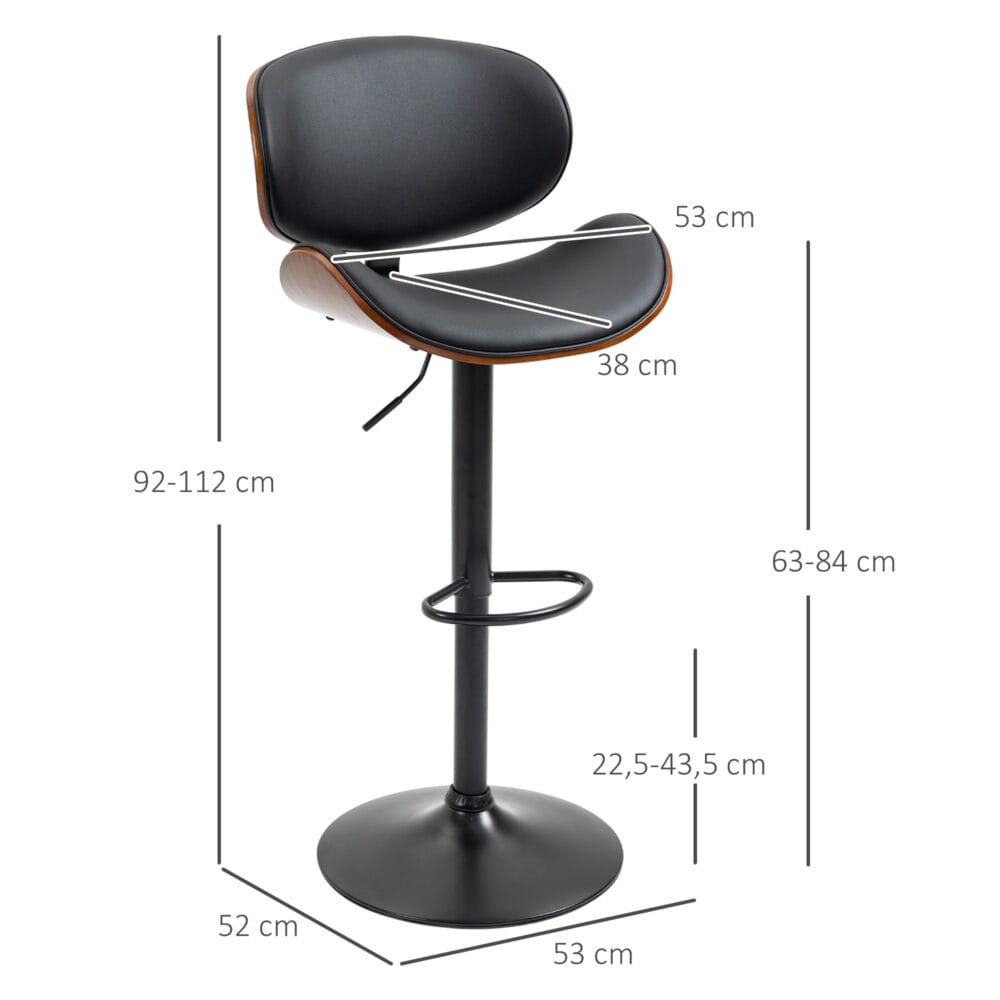 Barhocker höhenverstellbar Kunstleder mit Drehfunktion Schwarz – Produktfoto zeigt modernes Design, hochwertige Materialien und funktionale Eigenschaften ideal für Wohn- oder Arbeitsbereiche. Perfekt als Einrichtungsinspiration oder zur Produktpräsentation in einem Onlineshop.
