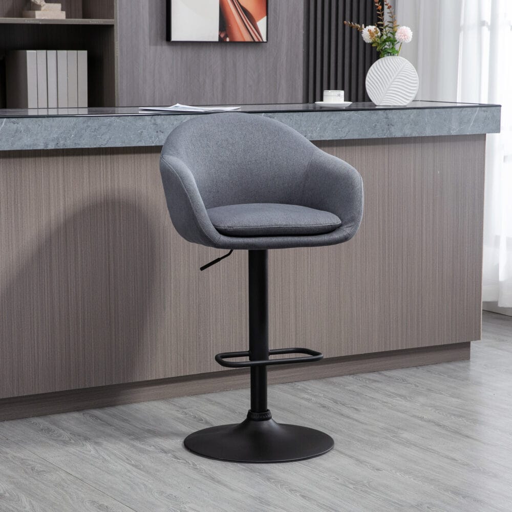 Barhocker höhenverstellbar mit Lehne & Fussstütze Grau – Produktfoto zeigt modernes Design, hochwertige Materialien und funktionale Eigenschaften ideal für Wohn- oder Arbeitsbereiche. Perfekt als Einrichtungsinspiration oder zur Produktpräsentation in einem Onlineshop.