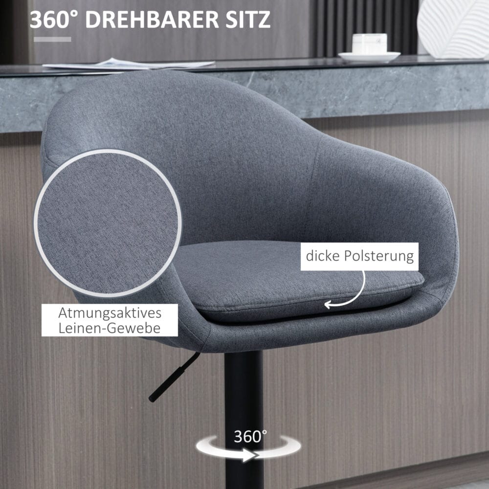 Barhocker höhenverstellbar mit Lehne & Fussstütze Grau – Produktfoto zeigt modernes Design, hochwertige Materialien und funktionale Eigenschaften ideal für Wohn- oder Arbeitsbereiche. Perfekt als Einrichtungsinspiration oder zur Produktpräsentation in einem Onlineshop.