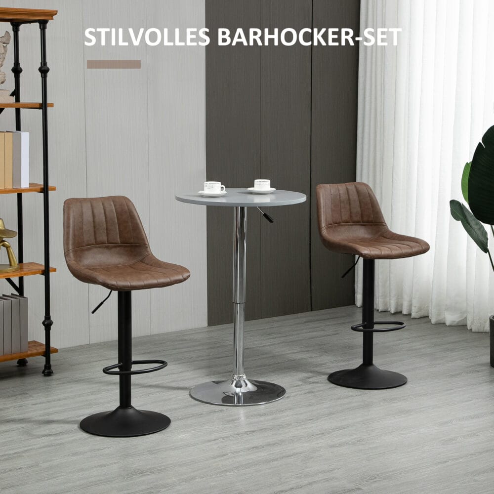Barhocker Kunstleder höhenverstellbar mit Fussring Braun – Produktfoto zeigt modernes Design, hochwertige Materialien und funktionale Eigenschaften ideal für Wohn- oder Arbeitsbereiche. Perfekt als Einrichtungsinspiration oder zur Produktpräsentation in einem Onlineshop.