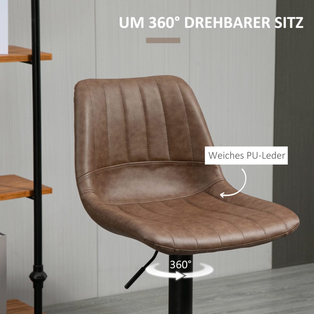 Barhocker Kunstleder höhenverstellbar mit Fussring Braun – Produktfoto zeigt modernes Design, hochwertige Materialien und funktionale Eigenschaften ideal für Wohn- oder Arbeitsbereiche. Perfekt als Einrichtungsinspiration oder zur Produktpräsentation in einem Onlineshop.