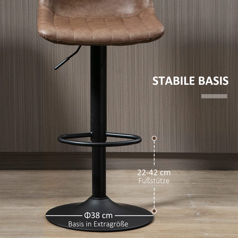 Barhocker Kunstleder höhenverstellbar mit Fussring Braun – Produktfoto zeigt modernes Design, hochwertige Materialien und funktionale Eigenschaften ideal für Wohn- oder Arbeitsbereiche. Perfekt als Einrichtungsinspiration oder zur Produktpräsentation in einem Onlineshop.