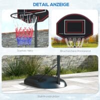 Schwarzer professioneller Basketballkorb, höhenverstellbar von 221-282cm, ideal für Erwachsene und fortgeschrittenes Training.