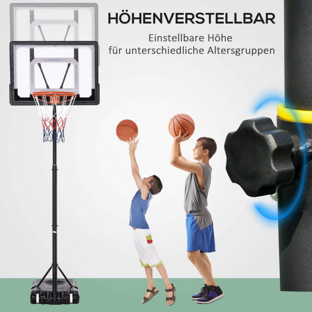 Schwarzer höhenverstellbarer Basketballkorb, speziell für Kinder entwickelt, fördert Spiel und Bewegung.