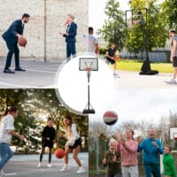 Vielseitiger Basketballkorb, höhenverstellbar und mit integrierter Rollfunktion für flexibles Spielen und einfache Lagerung.
