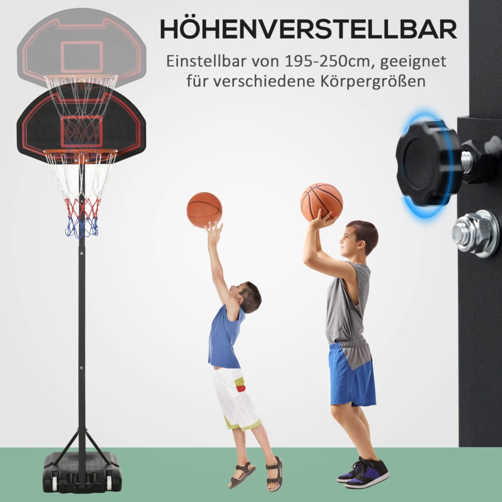 Stabiler, höhenverstellbarer Basketballkorb für den Aussenbereich, konzipiert für Langlebigkeit und intensives Spiel.