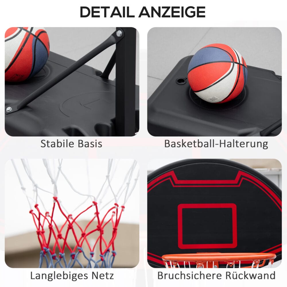 Stabiler, höhenverstellbarer Basketballkorb für den Aussenbereich, konzipiert für Langlebigkeit und intensives Spiel.