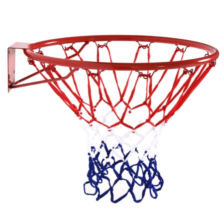 Klassischer Basketballkorb mit Netz aus Stahl und Nylon, ideal für den Aufbau an der Wand oder einem Ständer.