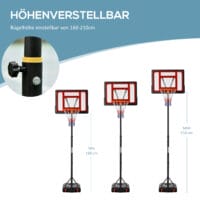 Robuster schwarzer Basketballständer für den Aussenbereich, höhenverstellbar von 160-210cm und mit praktischen Rollen für einfache Mobilität.