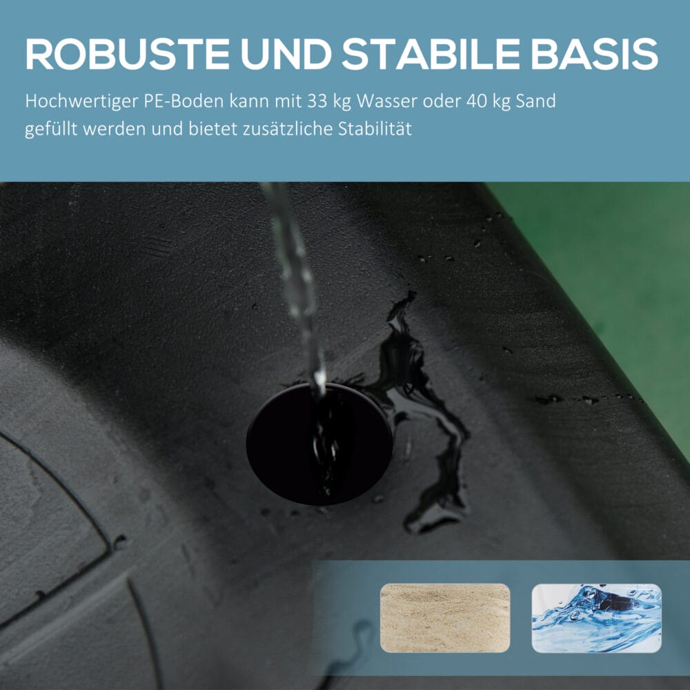 Robuster schwarzer Basketballständer für den Aussenbereich, höhenverstellbar von 160-210cm und mit praktischen Rollen für einfache Mobilität.