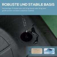 Robuster schwarzer Basketballständer für den Aussenbereich, höhenverstellbar von 160-210cm und mit praktischen Rollen für einfache Mobilität.
