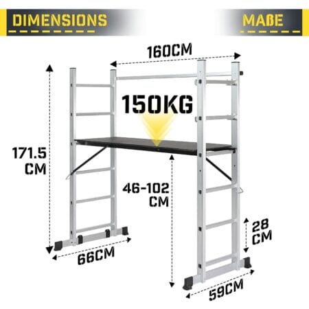 TIMBERTECH® Baugerüst 4in1 Arbeitshöhe bis 280cm 150kg Belastbarkeit