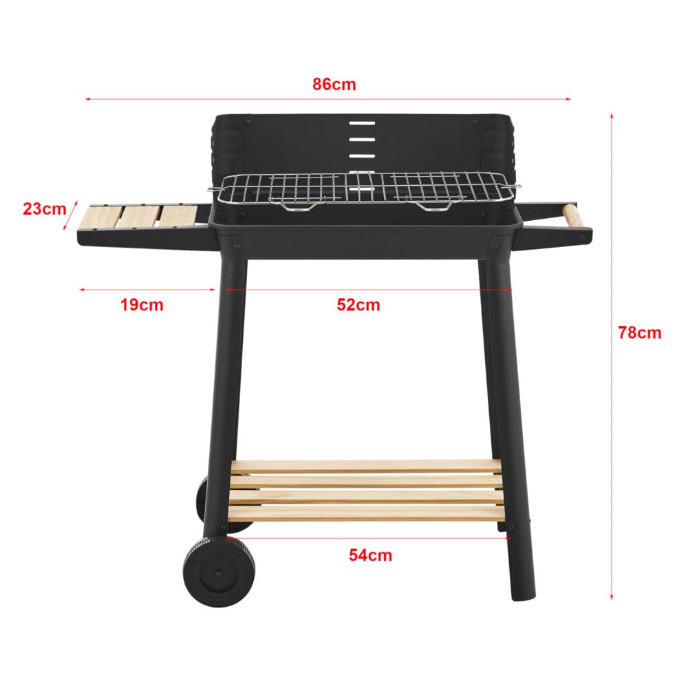 Kompakter BBQ-Wagen Grill Austin in Schwarz, Maße 78x86x30cm, mit praktischem Design für entspanntes Grillen.