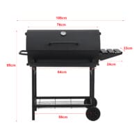 Großer BBQ-Wagen Grill Dallas in Schwarz, Maße 95x108x61cm, ideal für vielseitige Grillabende im Garten.