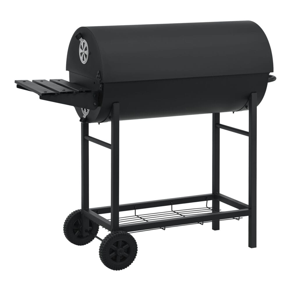 Großer BBQ-Wagen Grill Dallas in Schwarz, Maße 95x108x61cm, ideal für vielseitige Grillabende im Garten.