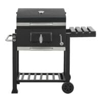 Hochwertiger BBQ-Wagen Grill Houston in Schwarz, Maße 105x114x47.5cm, mit großzügiger Grillfläche für Gartenpartys.