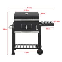 Hochwertiger BBQ-Wagen Grill Houston in Schwarz, Maße 105x114x47.5cm, mit großzügiger Grillfläche für Gartenpartys.