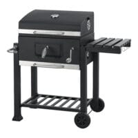 Hochwertiger BBQ-Wagen Grill Houston in Schwarz, Maße 105x114x47.5cm, mit großzügiger Grillfläche für Gartenpartys.