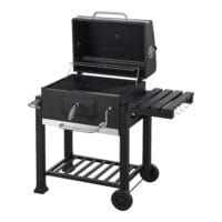 Hochwertiger BBQ-Wagen Grill Houston in Schwarz, Maße 105x114x47.5cm, mit großzügiger Grillfläche für Gartenpartys.