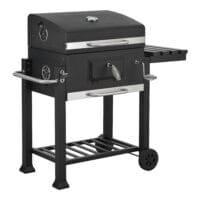 Hochwertiger BBQ-Wagen Grill Houston in Schwarz, Maße 105x114x47.5cm, mit großzügiger Grillfläche für Gartenpartys.