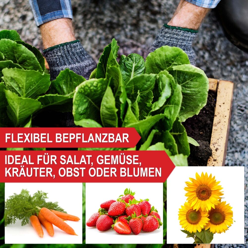Holz-Beetrahmen im 3er-Set, flexibel stapelbar für verschiedene Pflanzenhöhen.