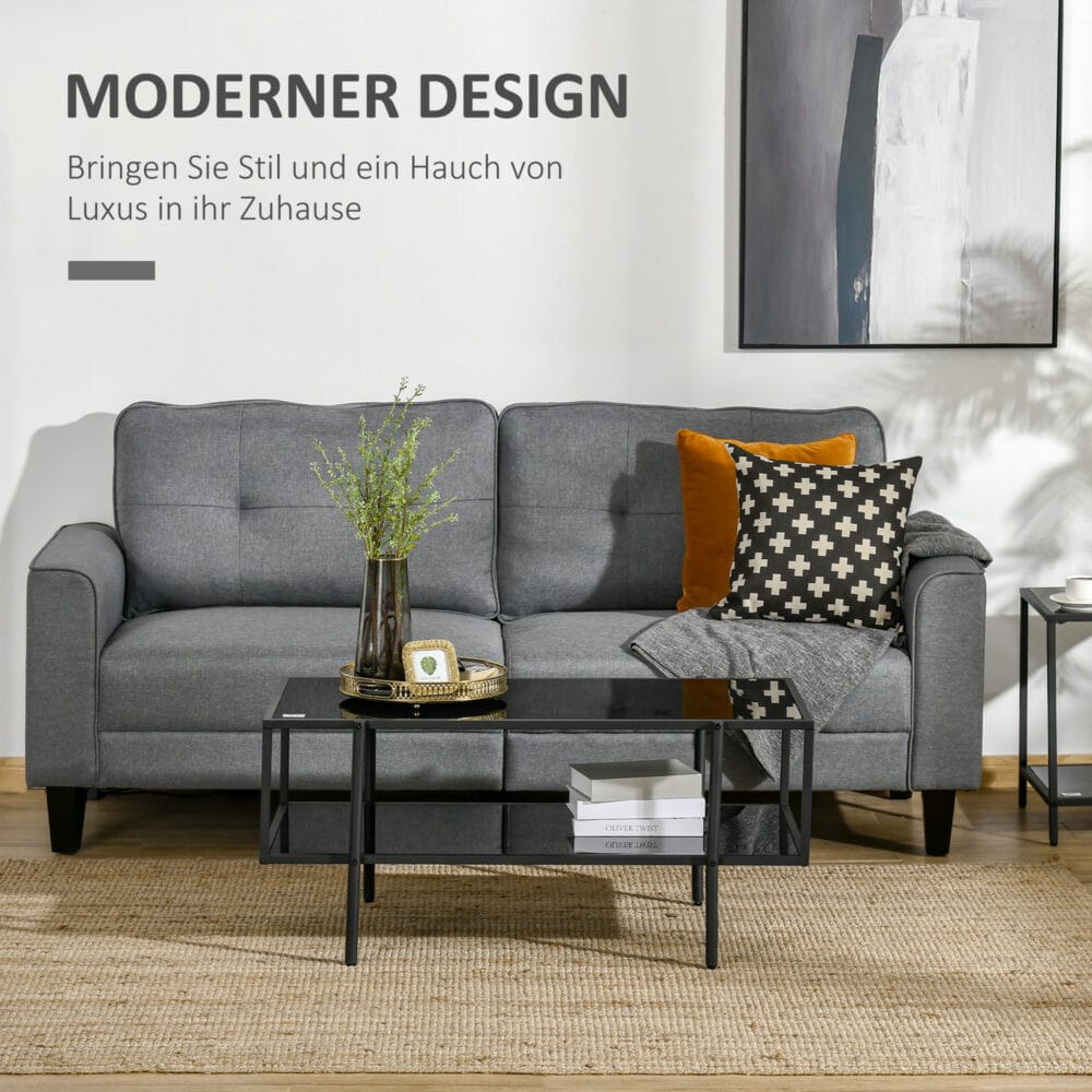 Beistelltisch 2 Ablagen Hartglas 100x55x45,5cm Schwarz – Produktfoto zeigt modernes Design, hochwertige Materialien und funktionale Eigenschaften ideal für Wohn- oder Arbeitsbereiche. Perfekt als Einrichtungsinspiration oder zur Produktpräsentation in einem Onlineshop.