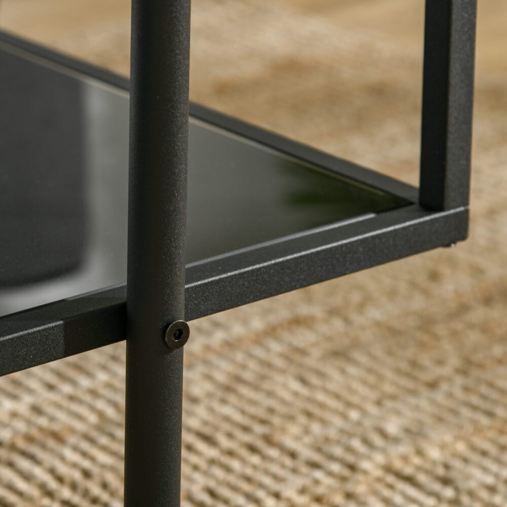 Beistelltisch 2 Ablagen Hartglas 100x55x45,5cm Schwarz – Produktfoto zeigt modernes Design, hochwertige Materialien und funktionale Eigenschaften ideal für Wohn- oder Arbeitsbereiche. Perfekt als Einrichtungsinspiration oder zur Produktpräsentation in einem Onlineshop.