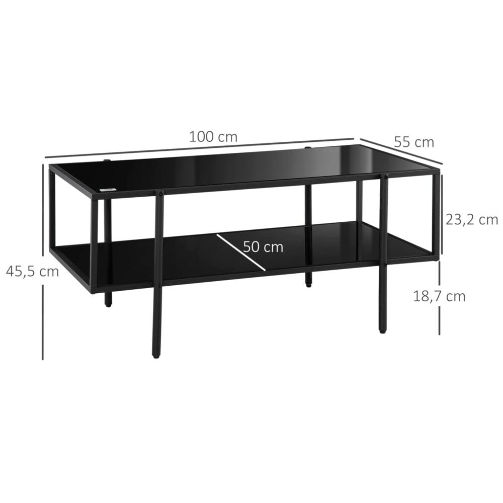 Beistelltisch 2 Ablagen Hartglas 100x55x45,5cm Schwarz – Produktfoto zeigt modernes Design, hochwertige Materialien und funktionale Eigenschaften ideal für Wohn- oder Arbeitsbereiche. Perfekt als Einrichtungsinspiration oder zur Produktpräsentation in einem Onlineshop.
