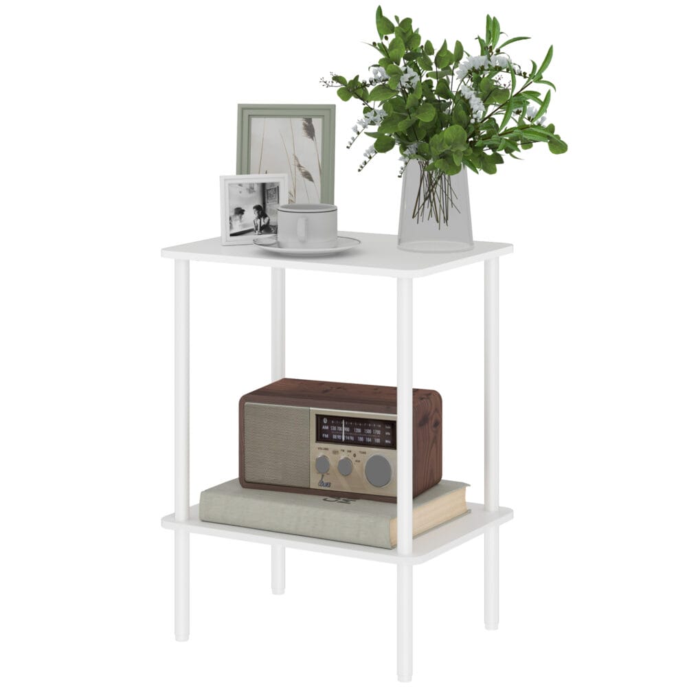 Beistelltisch 2-stufig mit Metallrahmen & Aufbewahrungsfach modern Weiss – Produktfoto zeigt modernes Design, hochwertige Materialien und funktionale Eigenschaften ideal für Wohn- oder Arbeitsbereiche. Perfekt als Einrichtungsinspiration oder zur Produktpräsentation in einem Onlineshop.