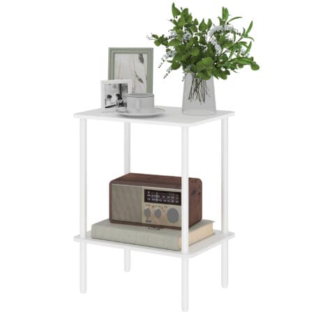 Beistelltisch 2-stufig mit Metallrahmen & Aufbewahrungsfach modern Weiss – Produktfoto zeigt modernes Design, hochwertige Materialien und funktionale Eigenschaften ideal für Wohn- oder Arbeitsbereiche. Perfekt als Einrichtungsinspiration oder zur Produktpräsentation in einem Onlineshop.