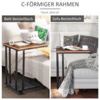 Beistelltisch C-Form rollbar Schwarz-Braun