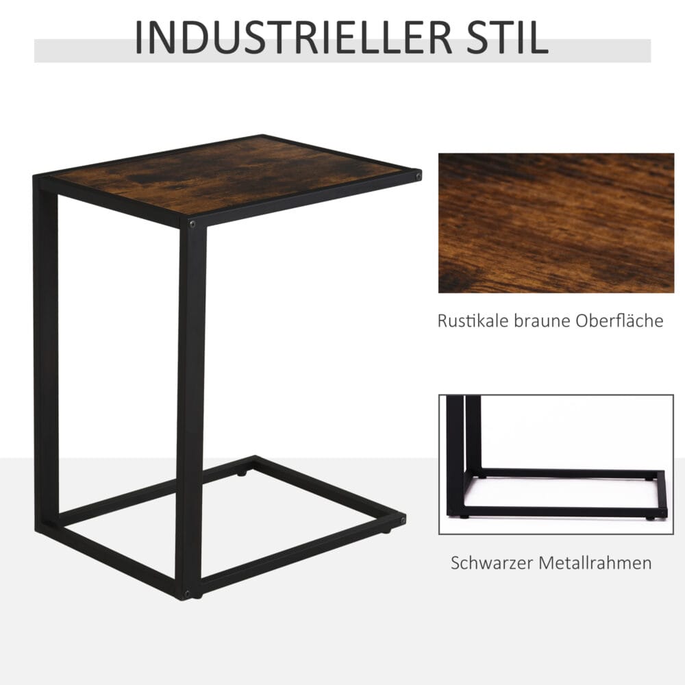 Beistelltisch Couchtisch C-Form Rustikal Braun-Schwarz