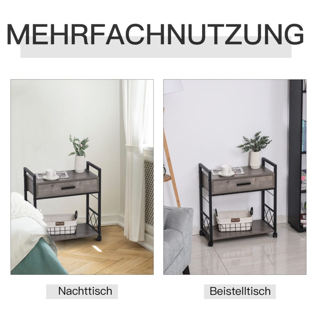 Beistelltisch Couchtisch Servierwagen mit Rädern Grau-Schwarz