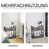 Beistelltisch Couchtisch Servierwagen mit Rädern Grau-Schwarz