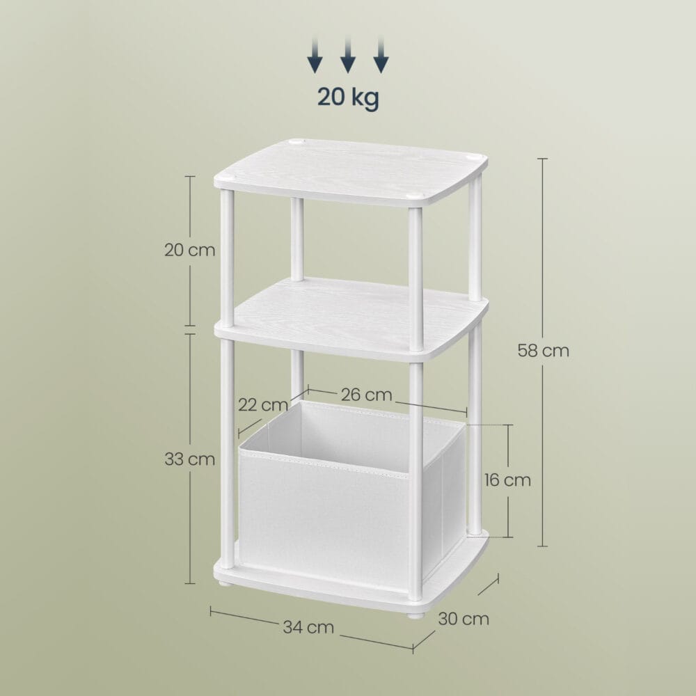 Beistelltisch mit drei Ebenen, platzsparende Ablage für verschiedene Räume.