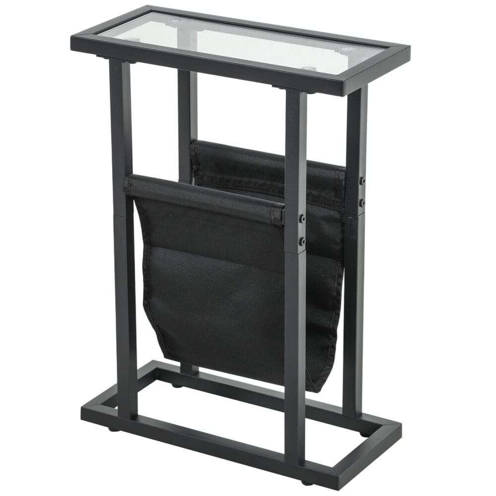 Beistelltisch mit Stofftasche & Glasplatte 40x18x55,5cm Schwarz – Produktfoto zeigt modernes Design, hochwertige Materialien und funktionale Eigenschaften ideal für Wohn- oder Arbeitsbereiche. Perfekt als Einrichtungsinspiration oder zur Produktpräsentation in einem Onlineshop.