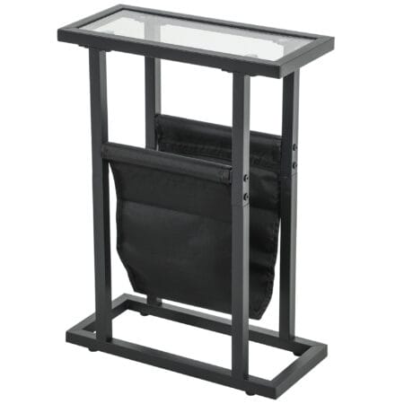Beistelltisch mit Stofftasche & Glasplatte 40x18x55,5cm Schwarz – Produktfoto zeigt modernes Design, hochwertige Materialien und funktionale Eigenschaften ideal für Wohn- oder Arbeitsbereiche. Perfekt als Einrichtungsinspiration oder zur Produktpräsentation in einem Onlineshop.