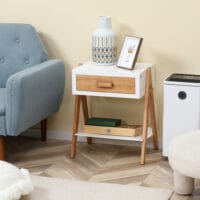 Beistelltisch Nachttisch mit Schublade Skandi-Design Weiss-Braun