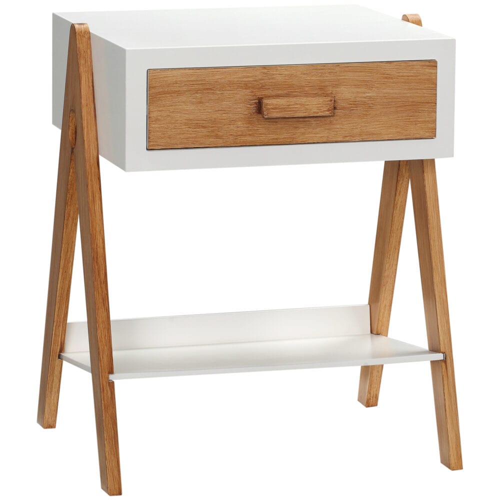 Beistelltisch Nachttisch mit Schublade Skandi-Design Weiss-Braun