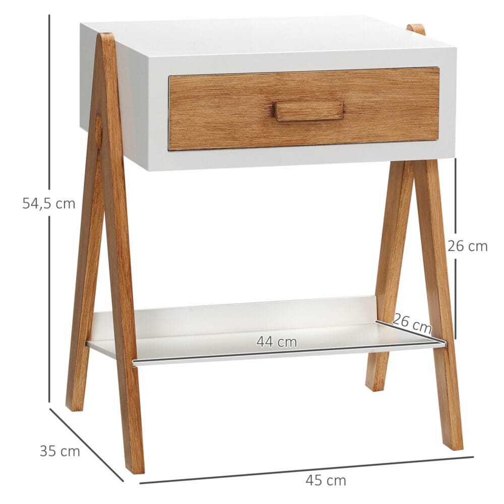 Beistelltisch Nachttisch mit Schublade Skandi-Design Weiss-Braun