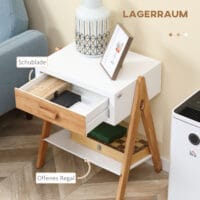 Beistelltisch Nachttisch mit Schublade Skandi-Design Weiss-Braun