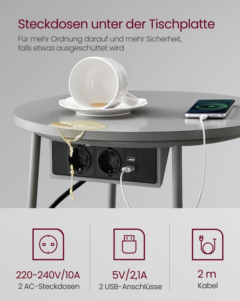 Nachttisch mit Steckdosen für praktische Nutzung neben dem Bett.