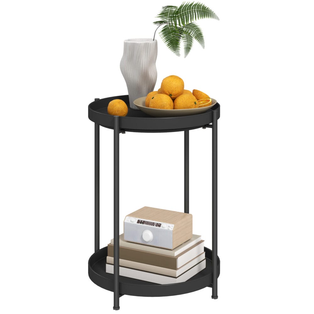Beistelltisch rund 2 Ablagen 44x44x56cm Schwarz – Produktfoto zeigt modernes Design, hochwertige Materialien und funktionale Eigenschaften ideal für Wohn- oder Arbeitsbereiche. Perfekt als Einrichtungsinspiration oder zur Produktpräsentation in einem Onlineshop.
