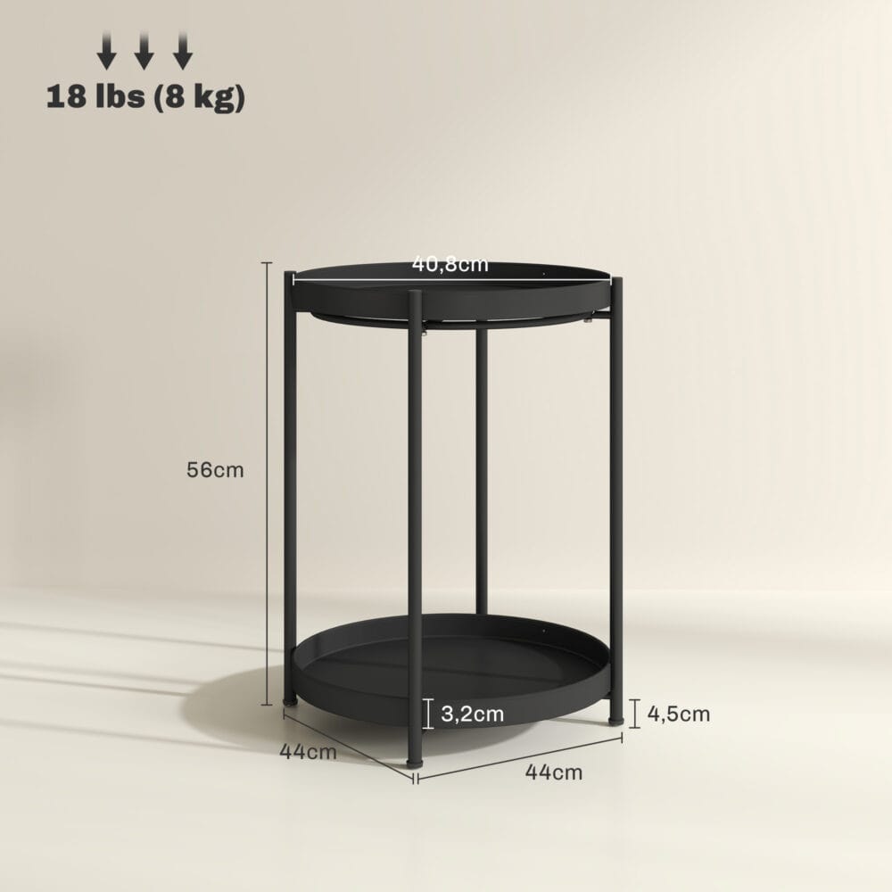 Beistelltisch rund 2 Ablagen 44x44x56cm Schwarz – Produktfoto zeigt modernes Design, hochwertige Materialien und funktionale Eigenschaften ideal für Wohn- oder Arbeitsbereiche. Perfekt als Einrichtungsinspiration oder zur Produktpräsentation in einem Onlineshop.